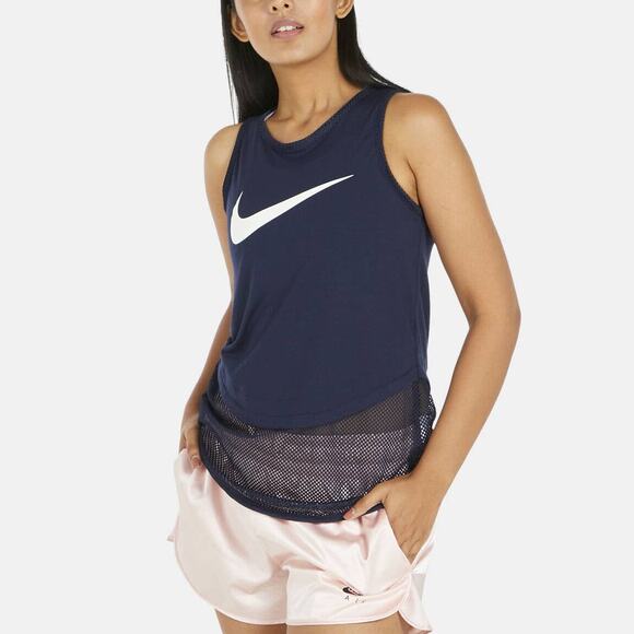 Nike Swoosh Logo Long Black Tank Top with Mesh Bottom Size Small - Picture 1 of 13